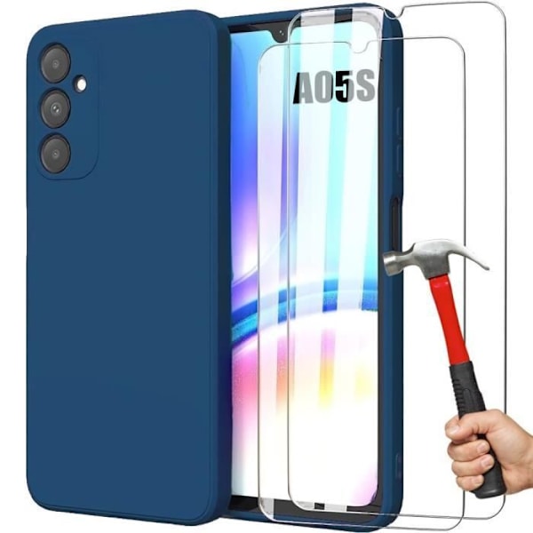 Silikonfodral för Samsung Galaxy A05s (ej för A05) - Slimmt skydd Stötsäkert Anti-Scratch Marinblå + 2 härdade glasögon