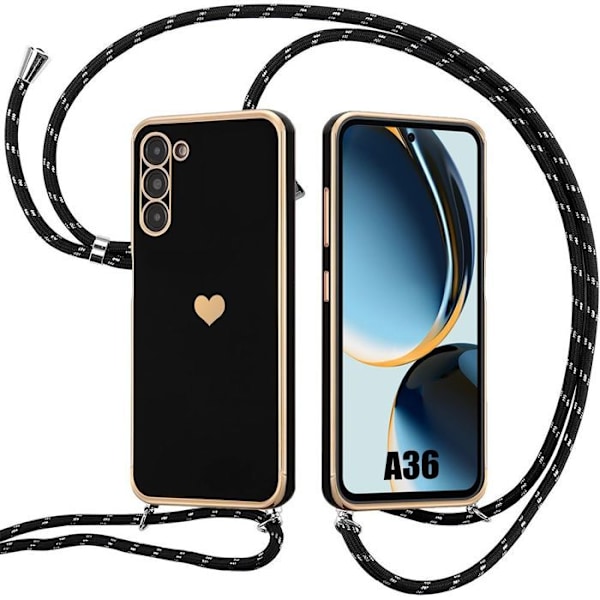 Coque för Samsung Galaxy A36 5G - Silikon Antichock Skydd Mjuk med Axelrem Svart Svart