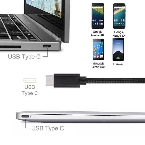 USB Typ C-kabel, 2-pack, 1M - svart nylon