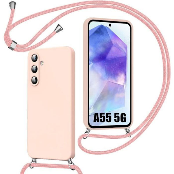 Skyddande skal - Samsung - Galaxy A55 5G - Mjuk i silikon - Justerbar snodd - Rosa Rosa