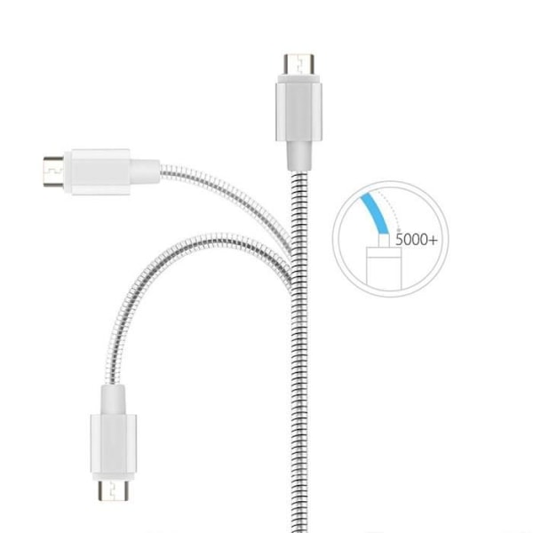 Mikro USB-kabel - Silvermetall - Set med 2 - 1M - Kompatibel med Android - Mikro USB-kontakt