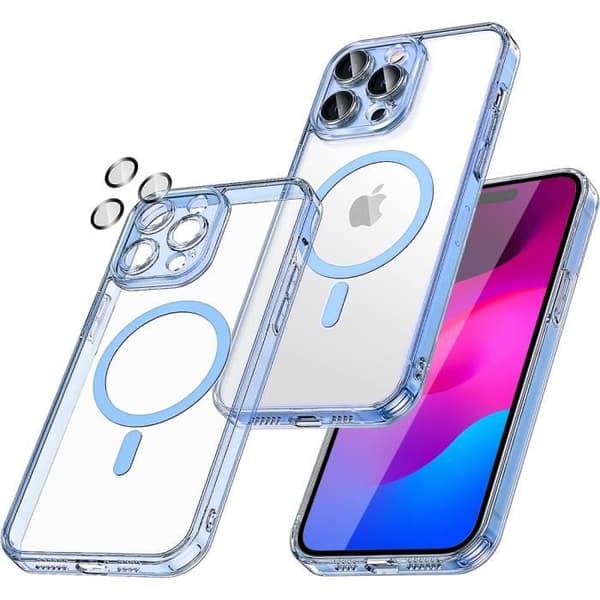 Skyddsskal - BOOLING - för iPhone 15 Plus - Hård - Transparent - Magnetring Blå