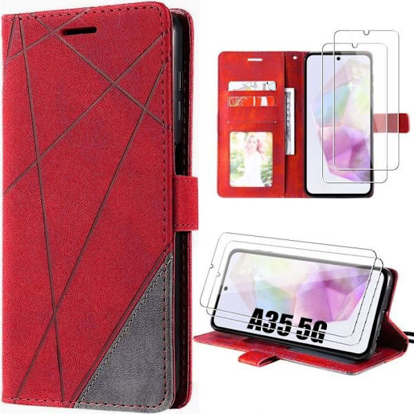 Skyddande fodral - BOOLING - Samsung Galaxy A35 5G - Röd - Retro Lädereffekt - Stödfunktion Röd