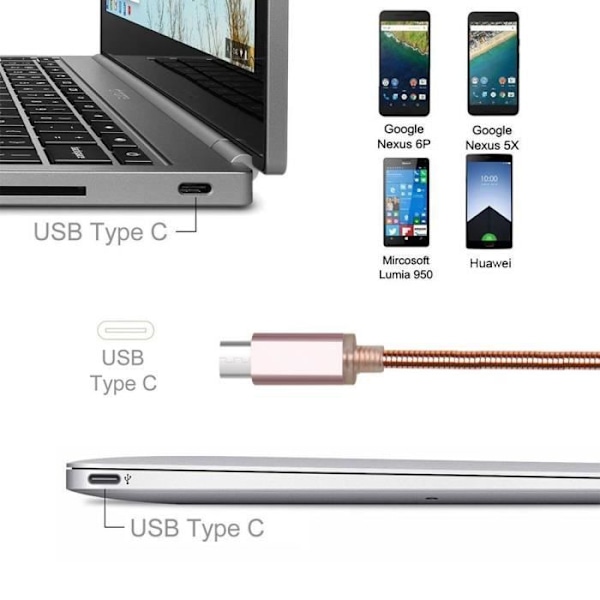 USB Type C-kabel - Samsung - Galaxy S8 S8Plus S9 S9Plus S10 A3/A5(2017) Note8 Note 10 - 2M - Nylon Rosa