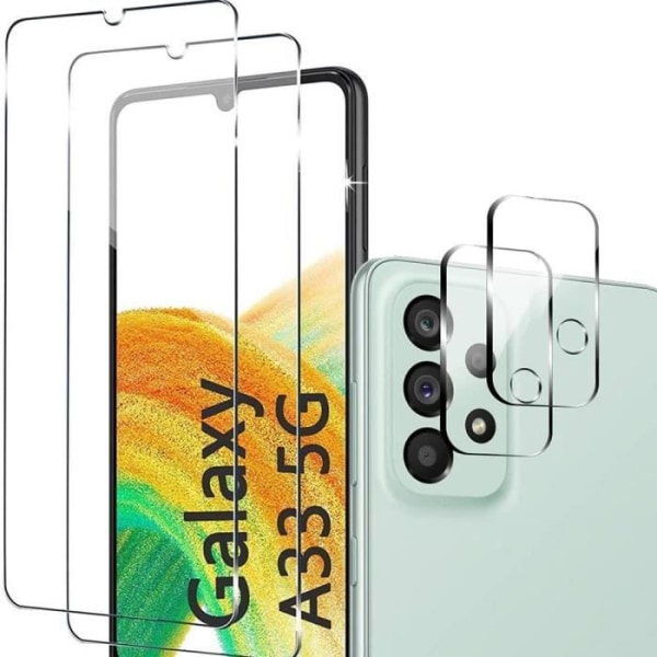 2 härdade glasögon för Samsung Galaxy A33 5G + 2 bakre kameraskydd Transparent