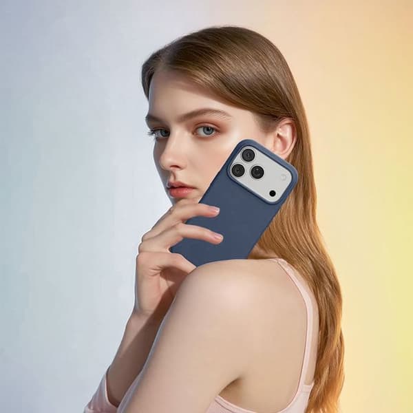 Silikonskal - BOOLING - för iPhone 17 Pro Max - Replösande Stötsäker Mörkblå - 2 Fönster marinblå