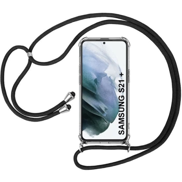 Skulderremscover til Samsung S21 Plus (6,7") AntiShock Transparent forstærket beskyttelse + sort skulderrem Transparent-svart