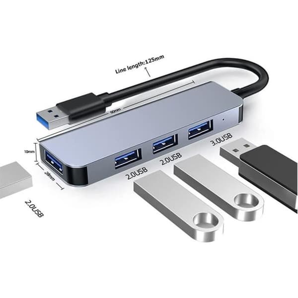 USB-adapter 4 i 1 - Ospecificerad - MacBook Air-Pro - 1 USB 3.0 - 3 USB 2.0 - Grå