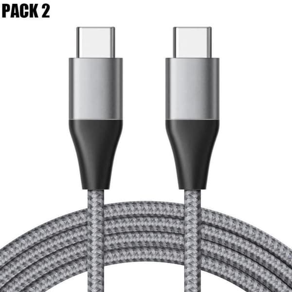 2x USB-C till USB-C-kabel för iPhone 16 Pro Max - iPhone 16 Pro - iPhone 16 - iPhone 16e - Förstärkt nylon Grå 1M Grå