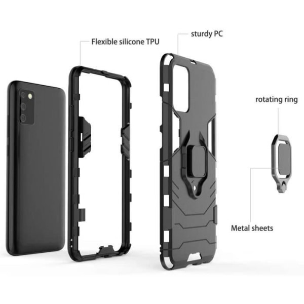 Etui til Samsung Galaxy A02s, PC + TPU etui Stødsikker Anti-Drop Anti-ridse med roterende ring til Mag Car Holder AZ