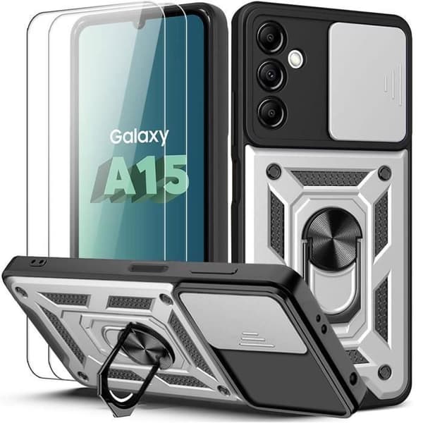 Coque - BOOLING - för Samsung Galaxy A15 5G - Silver - Stötsäker - Skydd - 2 Härdat Glas Grå