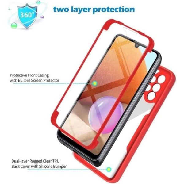 Fodral för Samsung A32 4G (6,4") Röd Anti-Scratch Hård helkropp 360 graders skydd Solid Förstärkt kant