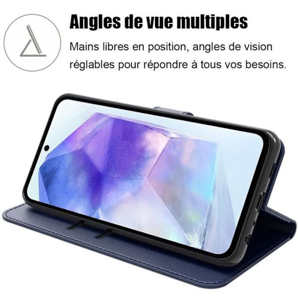 Skyddsskal - Samsung - Galaxy A55 5G - Stötsäker - PU-läder - Horisontellt ställ marinblå