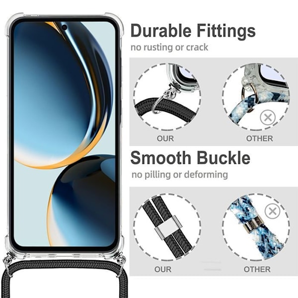 Coque för Samsung Galaxy A36 5G - Förstärkta Hörn med Vit Rem - BOOLING Transparent