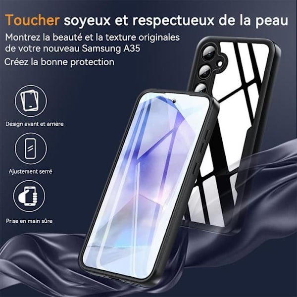 Fodral till Samsung Galaxy A35 5G - Fullt skydd Mjuk TPU Fram och Hård PC Baksida - Svart sort