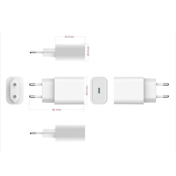 Nätadapter - USB C-laddare - 20W - Power Delivery 3.0 - Snabbladdning - Vit