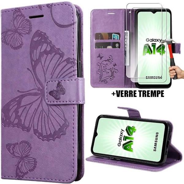 Coque - Samsung - Galaxy A14 4G-5G - Skrapskydd - Fjärilsmönster - Lila Syntetiskt Läder Lila