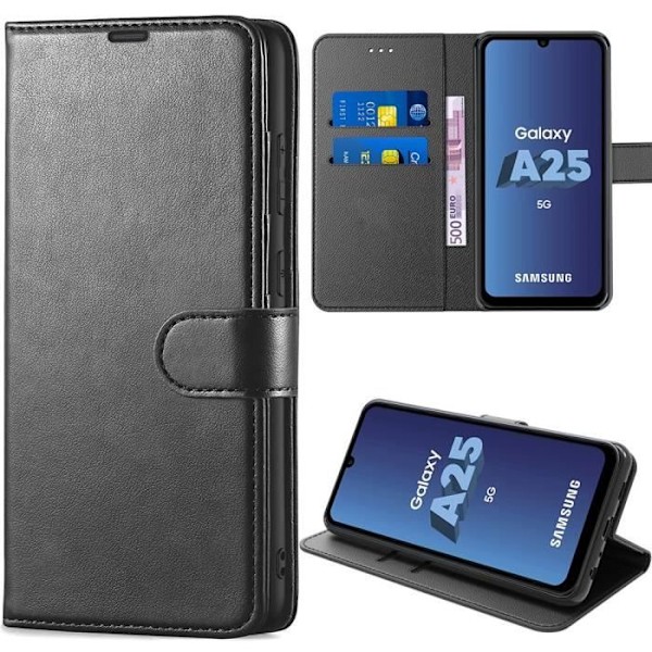 Skyddskal - Samsung - Galaxy A25 5G - Stötabsorberande - PU-Läder - Justerbart stativ Svart