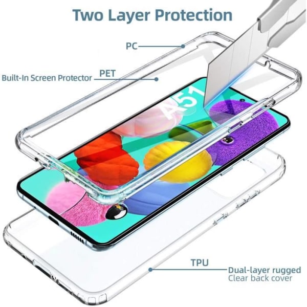 Etui til Samsung Galaxy A51, 360 graders klar beskyttelse Stødsikker anti-ridse fuld krop bumper TPU etui HouTF