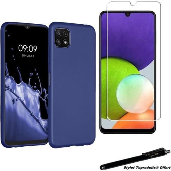 Skyddshölje - Toproduits® - Samsung Galaxy A22 5G - Blå - Härdat glas - Flexibelt Blå