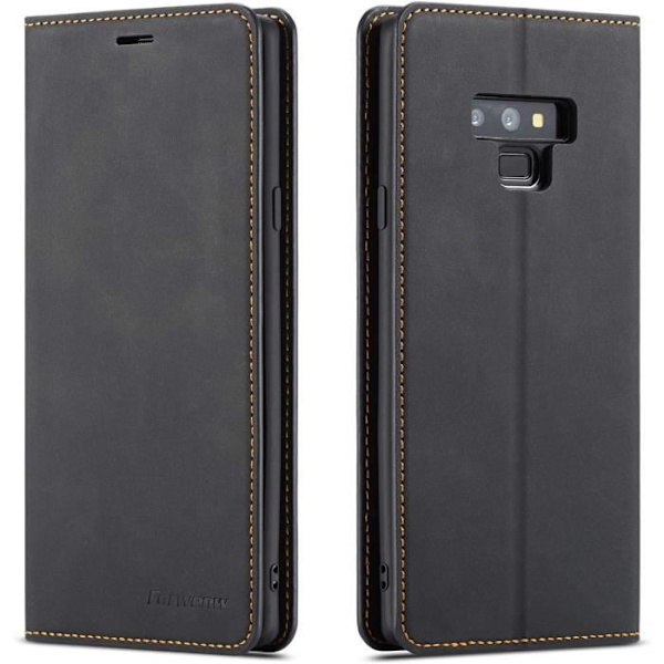 Fodral - Tenphone - Galaxy Note 9 - Magnetiskt skydd - Premium skal - Svart läder Svart