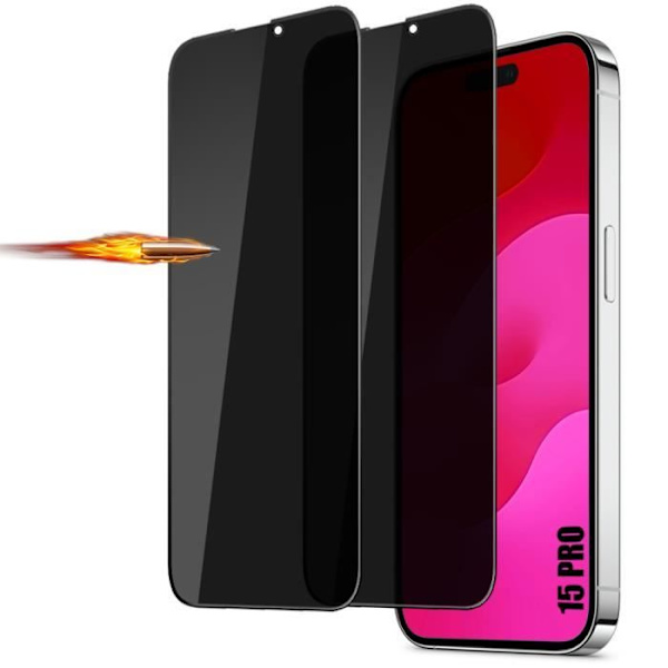 [2 stycken] Antispion härdat glas för iPhone 15 Pro - Stötsäkert skydd Svart
