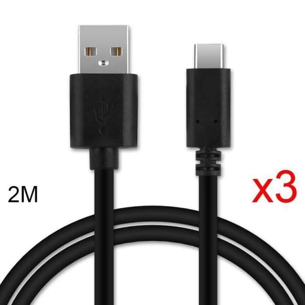 USB-C-kabel - E.F.CONNECTION - Pack om 3 - 2 Meter - Snabbladdning - Effektiv synkronisering - Svart Svart