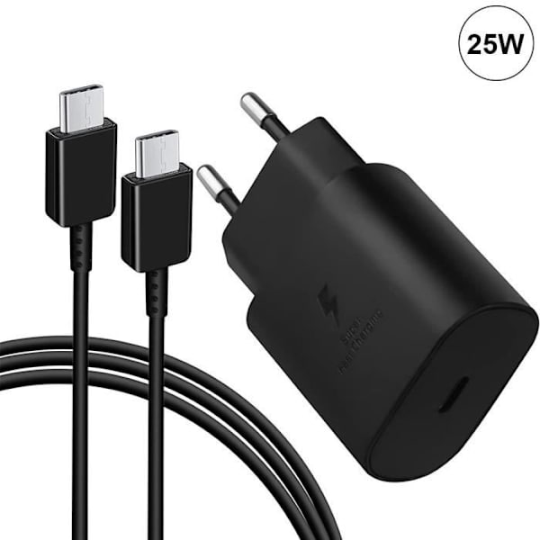 Snabb Laddare 25W USB-C + USB-C till USB-C Kabel Svart för iPhone 16 Pro Max, iPhone 16 Pro, iPhone 16, iPhone 16e Svart