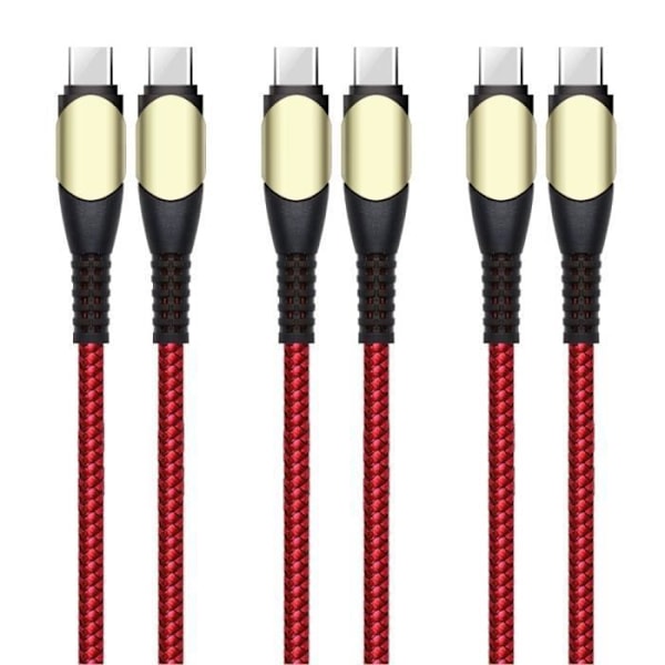 3x USB-C till USB-C 60W-kabel för Xiaomi Redmi 9T 10C 12 13C 14C - Röd vävd nylon 1M Röd