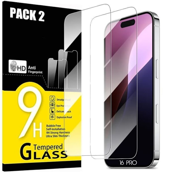 Härdat Glas - iPhone - 16 Pro - 2 Delar - Stöttålig - Transparent - 0,3 mm Transparent