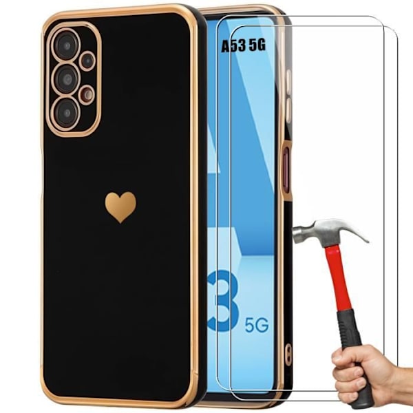 TPU-fodral för Samsung Galaxy A53 5G svart hjärtmönster + 2 härdat glasögonskydd