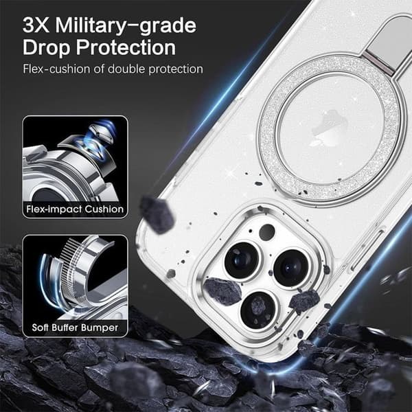 Skyddsfodral - BOOLING - för iPhone 17 Pro - Silikon PC - Magnetisk Ring - 2 Härdat Glas Transparent
