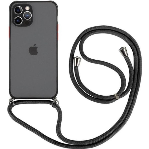 Fodral för iPhone 12 (6.1") Halvtransparent lätt tunt, styvt frostat med svart sladdhalsband
