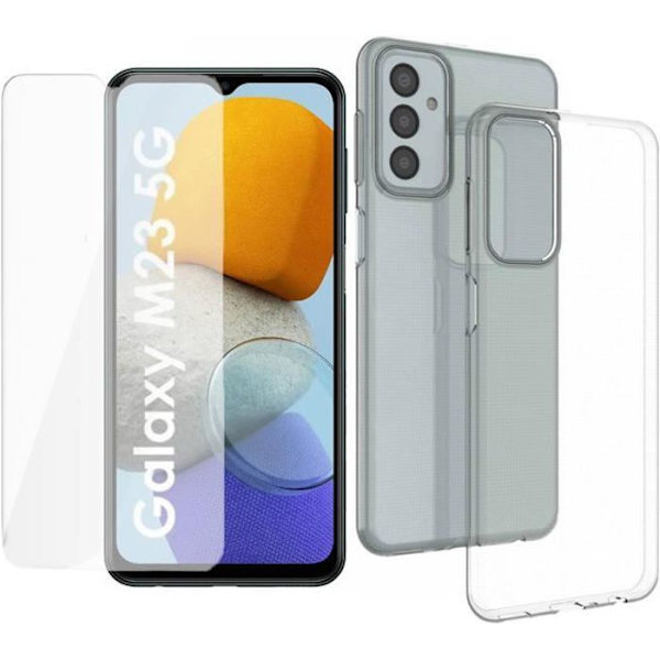 Mjukt transparent skyddande silikonfodral + härdat glas för Samsung Galaxy M23 5G 6,6" SM-M236B - Yuan Yuan
