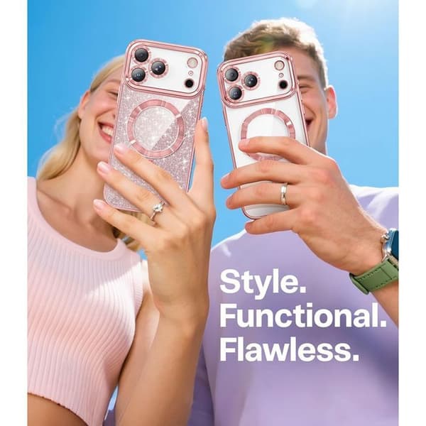 Skyddsskal - BOOLING - för iPhone 17 Pro Max - med rosenfärgad magnetring - 2 härdade glas Rosa