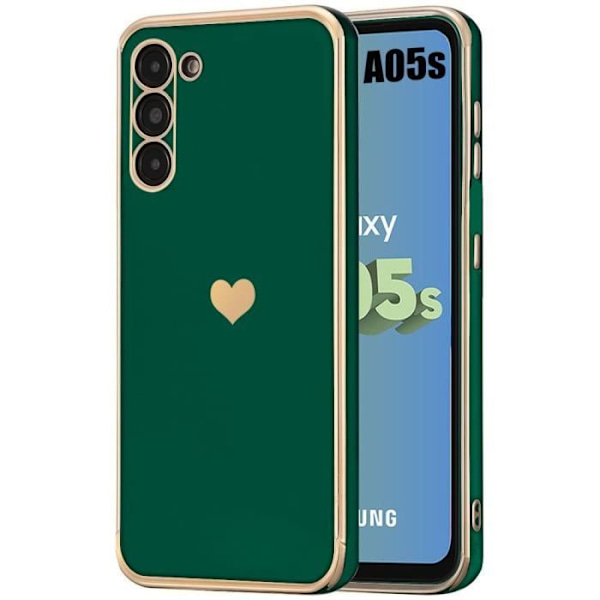 Fodral för Samsung Galaxy A05s (inte för A05), Stötsäkert silikonskydd med Love Heart-mönster - Midnattsgrön