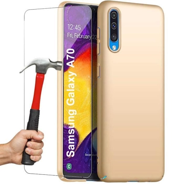 Skyddsfodral för Samsung Galaxy A70 - PROSHOP - Flexibelt - Guld - 2 Härdade Glas gyllene