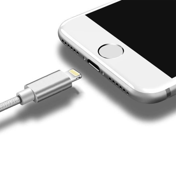 Laddkabel för iPhone - MÄRKE - Pack av 2 - 1M - Silver Nylon - Kompatibel med iPhone 5 till 11 Pro Max