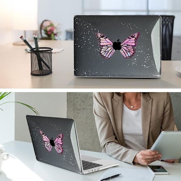 Skyddsfodral för MacBook Pro 14 Tum M4 M3 M2 M1 Pro/Max 2024 2023 2021, Hård Glitterdesign med Fjärilsmotiv Lila