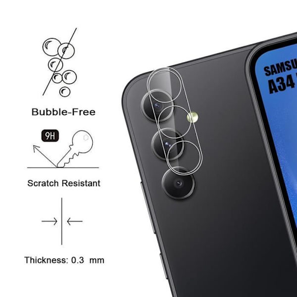 Linsskydd i härdat glas för Samsung Galaxy A34 5G - BOOLING - Set med 3 Transparent