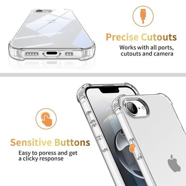 Coque för iPhone 16e - Förstärkt Stötsäker Transparent Silikon + 2 Härdade Glas Transparent