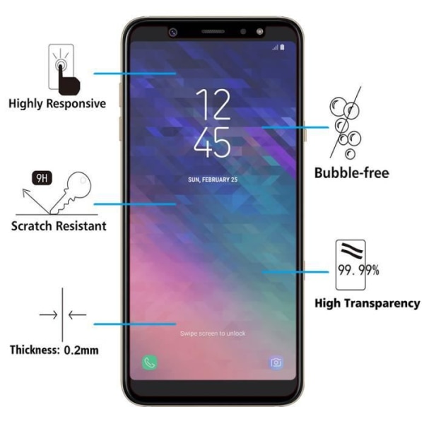 Skyddsglas - VCOMP - 2-pack - Härdat glas - Repbeständigt - För Galaxy A6+/A6 Plus