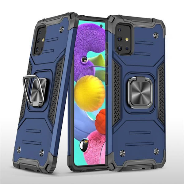 Fodral för Samsung Galaxy A51 Ringfäste Dubbellagers förstärkt försvar Stötsäkert pansarfodral Blå