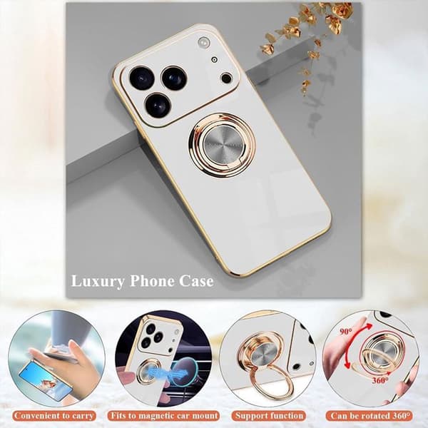 Skal - BOOLING - iPhone 17 Pro Max - Mjuk Silikon - Rotationsring - Vit Vit