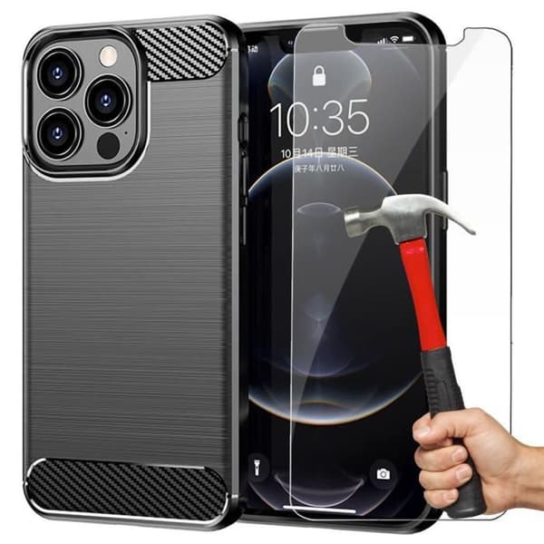 Fodral för iPhone 13 Pro Max (6,7'') Stötsäker silikon CBlack + 2 härdade glasögon skärmskydd