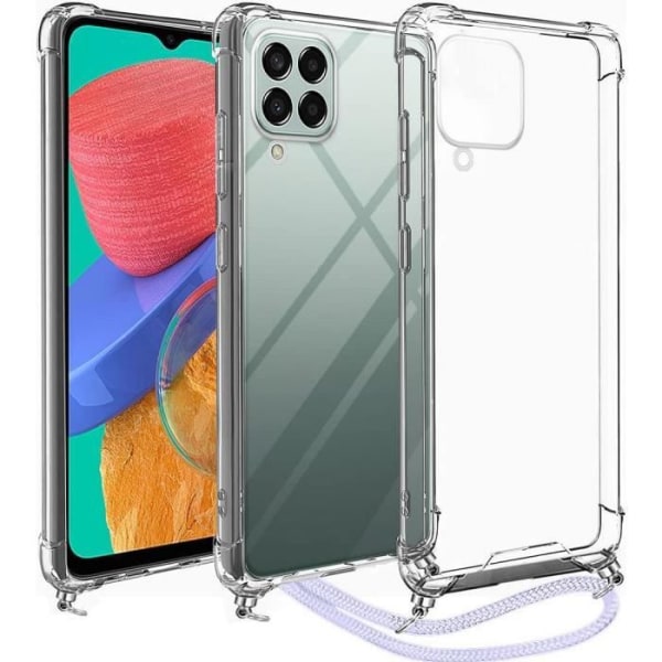 Etui til Samsung Galaxy M33 5G Transparent forstærket hjørne stødsikker beskyttelse + turkis skulderrem Transparent-turkos