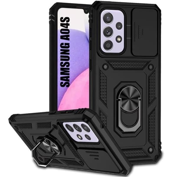 Fodral för Samsung A04s Black Rigid Camera Cover Ring Stötsäkert stöd Svart