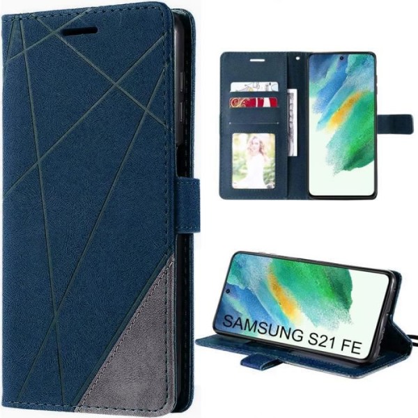 Fodral till Samsung Galaxy S21 FE Flip Fodral Flap Syntetläder Marinblå