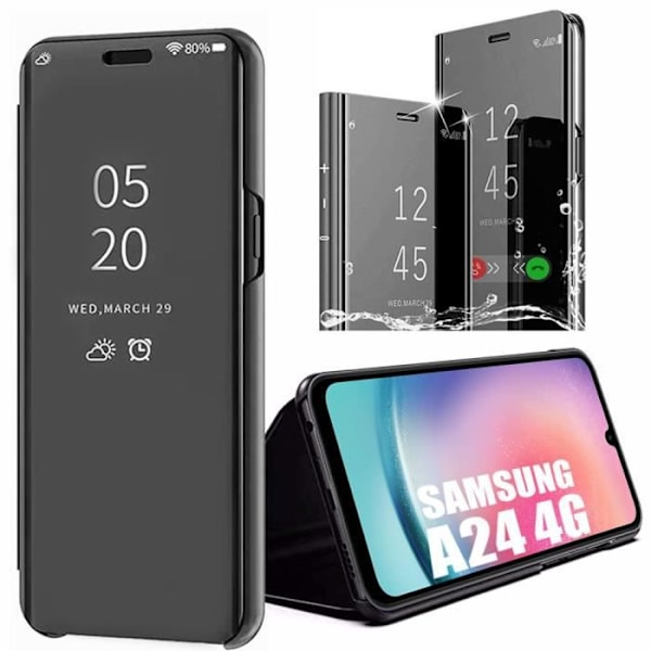 Förpackning 2 härdade glasögon + fodral för Samsung Galaxy A24 - svart inbyggd spegeleffekt Elegant anti-repskydd