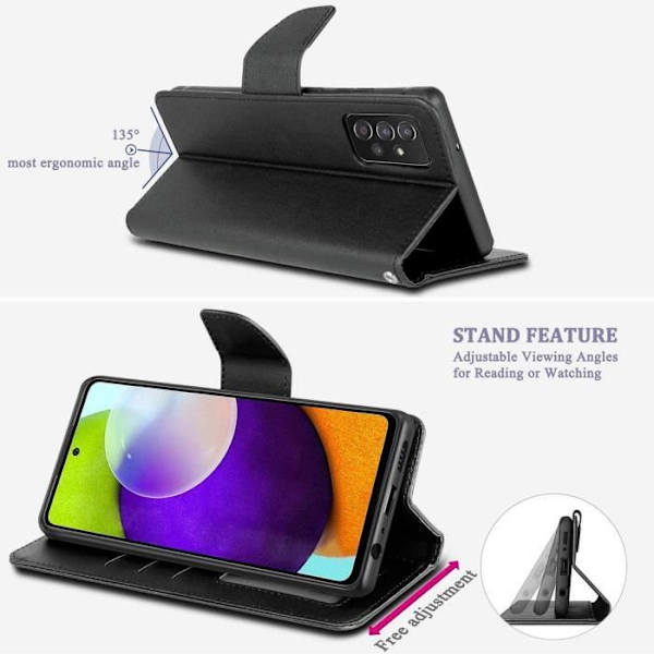 Fodral för Samsung A53 5G (6,5") + förpackning 2 härdade glasögon. Fodral Magnetisk stängning Design Massivt lädereffekt Elegant svart Svart